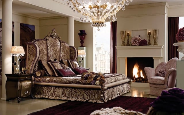 chambre baroque chambre-baroque-déco-baroque-chambre-coucher-élégante-cheminée-table-chevet