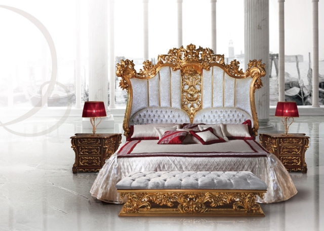 chambre baroque chambre-baroque-déco-baroque-chambre-coucher-ornements-tête-lit-dorés-tables-chevet-ornements