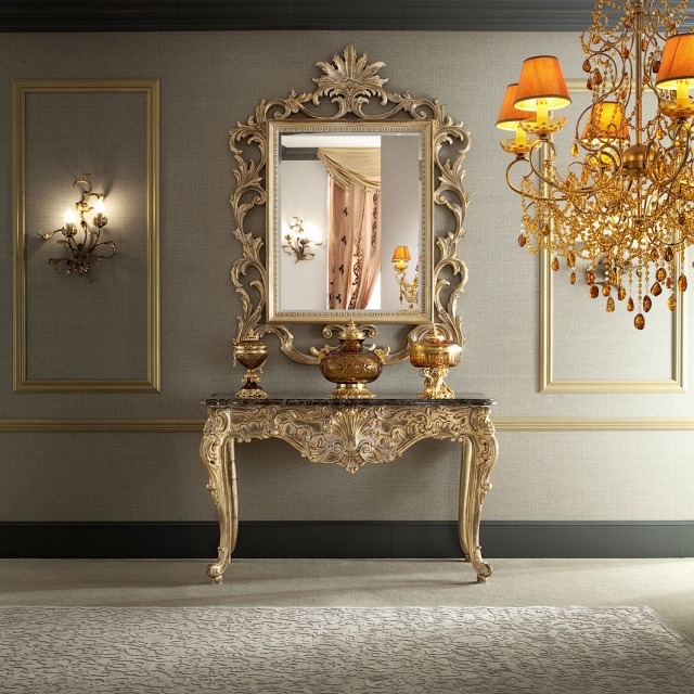 coiffeuse baroque miroir-ornements-or-lustre-pendatifs