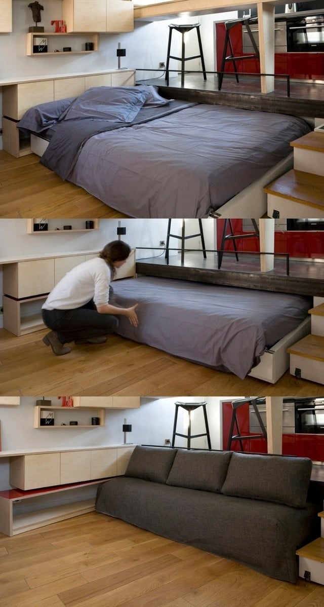 comment-aménager-une-petite-chambre-à-coucher-canape-lit-gris-gagner-espace
