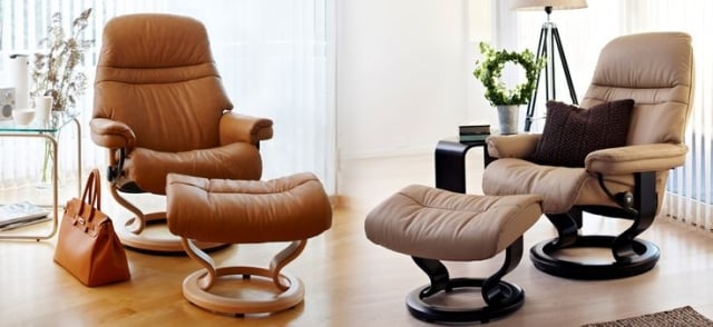 confort-élégance-fauteuil-Stressless-Sunrise-cuir-brun-beige