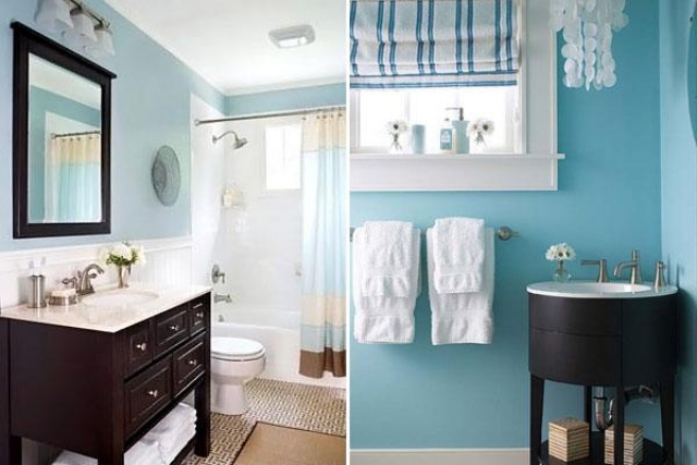 couleur salle de bain bleu-ciel-bois-foncé-blanc