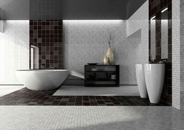 couleur salle de bain minimaliste-noir-blanc-mosaïque