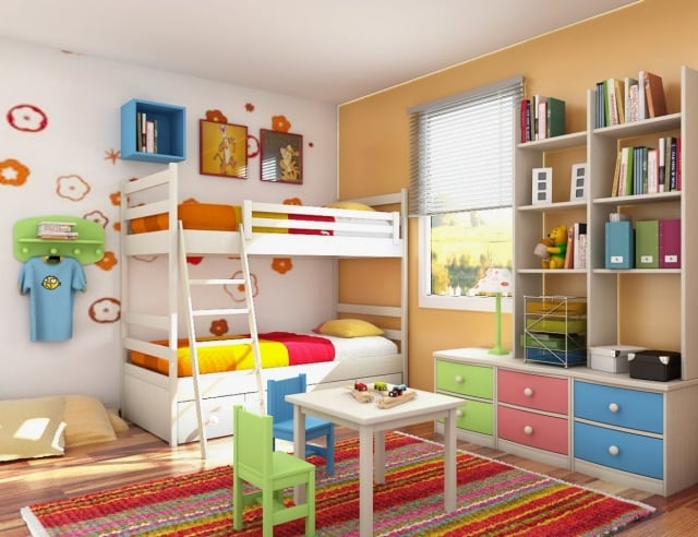 déco-chambre-d'enfant-double-lit-armoires