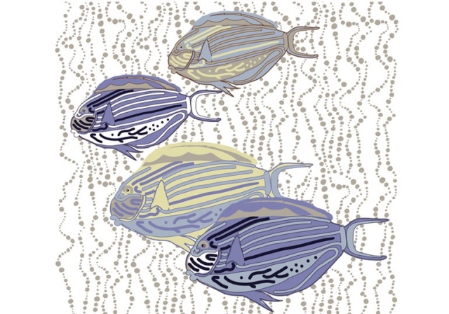 décoration-murale-idée-originale-poissons-violettes