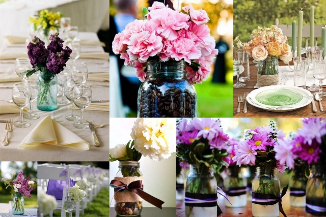 décoration de table mariage DIY pots-Mason-fleurs