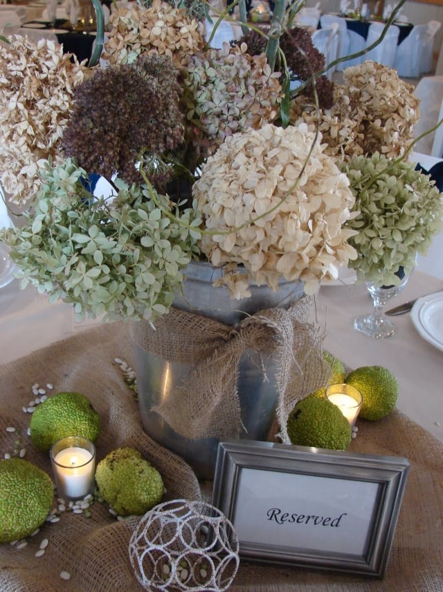 décoration de table mariage champêtre hortensias-séchés