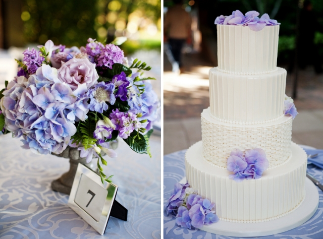 décoration de table mariage en hortensias lilas-gâteau