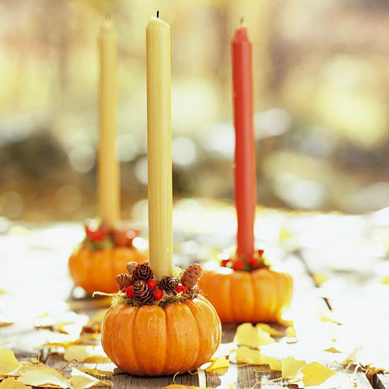 décoration de table porte-bougies citrouilles automne