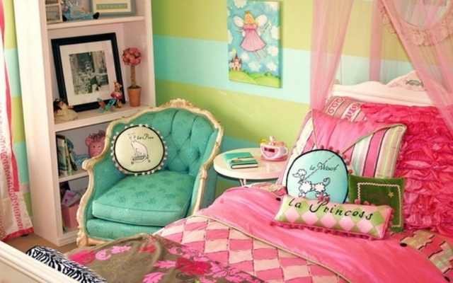 déco de la chambre ado fille style-chic-rose-vert-élégants