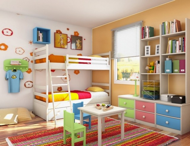 déco-chambre-d'enfant-double-lit-armoires