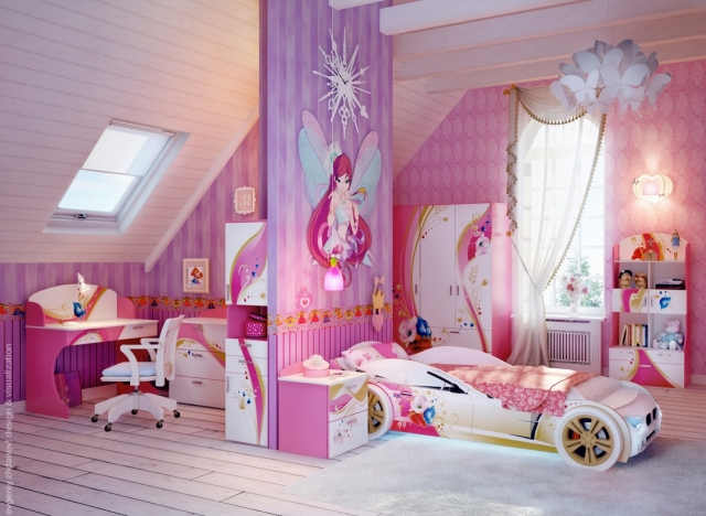 déco-chambre-fille-idée-originale-contes-de-fées-rose-violet