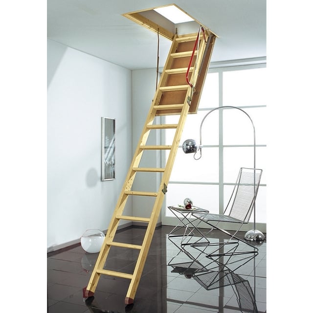 gain-espace-maison-escalier-grenier-escamotable-droit-bois-rampe-métallique escalier grenier escamotable