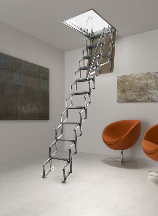 gain-espace-maison-escalier-grenier-escamotable-métallique-pliant-rampe escalier grenier escamotable
