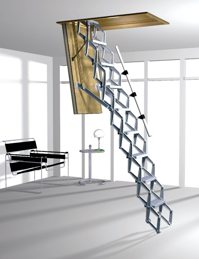 gain-espace-maison-escalier-grenier-escamotable-rampe-métallique escalier grenier escamotable