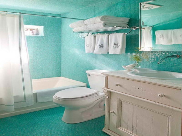 idée-salle-bain-mosaïque-sarcelle-clair-magnifique