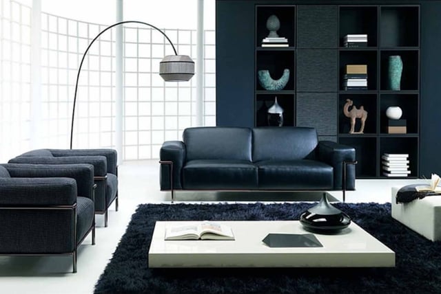 idées-déco-salon-noir-blanc-contraste-table-carrée-canapé-cuir