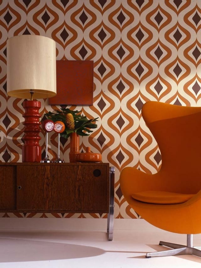 idées-papiers-peints-salon-moderne-rétro-orange