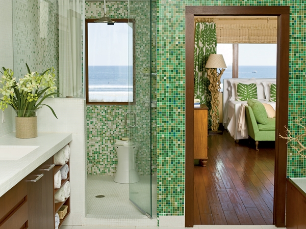 idées salle de bain mosaïque différentes-nunaces-vert