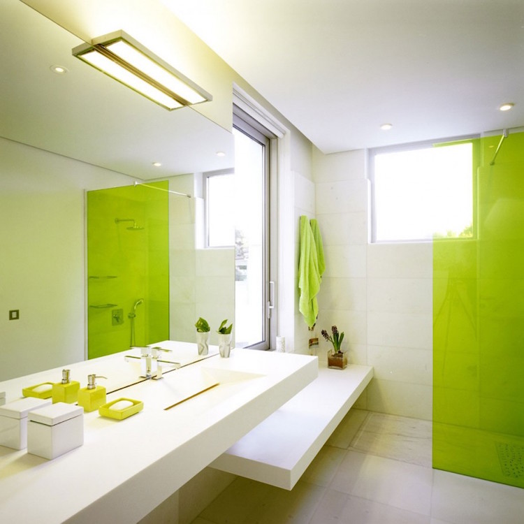idées-salle-bain-vert-anis-blanc-design-moderne