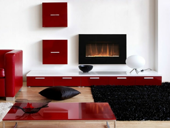 idée-originale-cheminée-design-encastrée-éthanol-accents-rouges