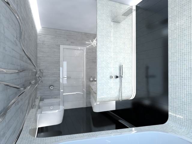 idée-originale salle de bain grise noire-douche