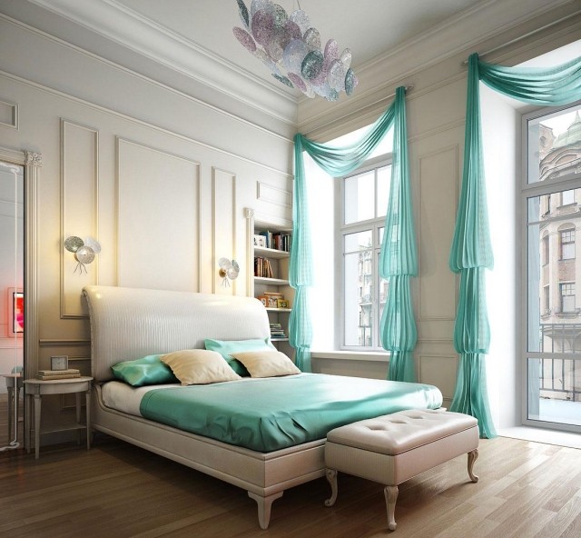 idées-déco-chambre-romantique-accents-vert-eau