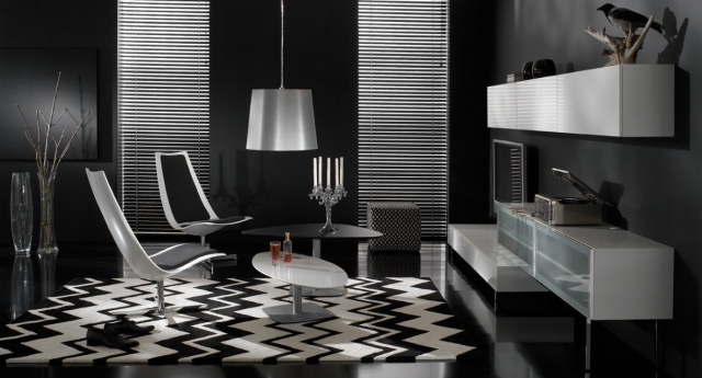 idées-déco-salon-noir-blanc-table-café-motifs-chevron