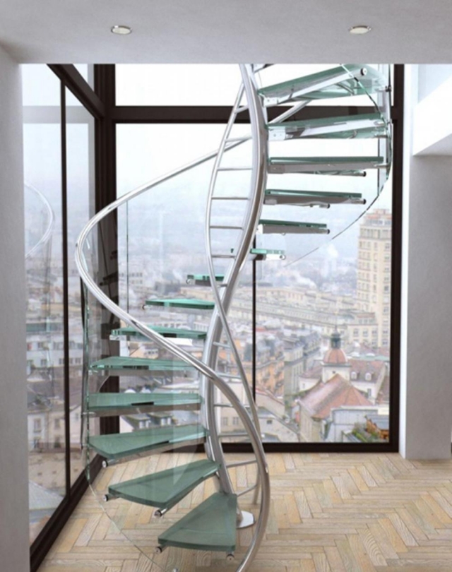 idées-escalier-colimaçon-garde-corps-transparent-rampe-métallique-marches-verre