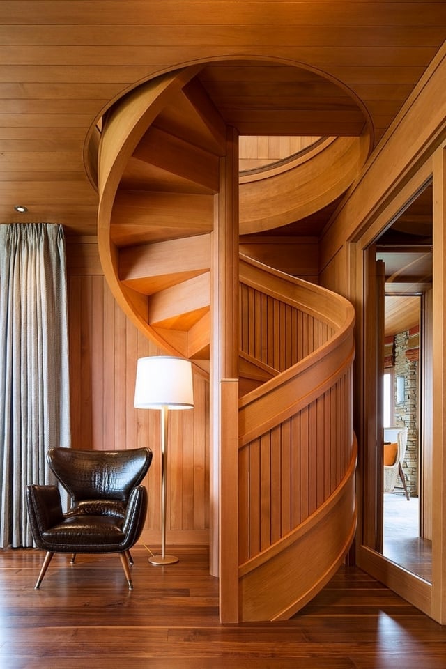idées-escalier-colimaçon-intérieur-moderne-bois-monotube escalier colimaçon