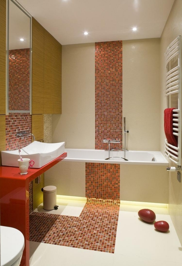 idées-pour-petite-salle-de-bain-mosaïque-orange-évier-porcelaine