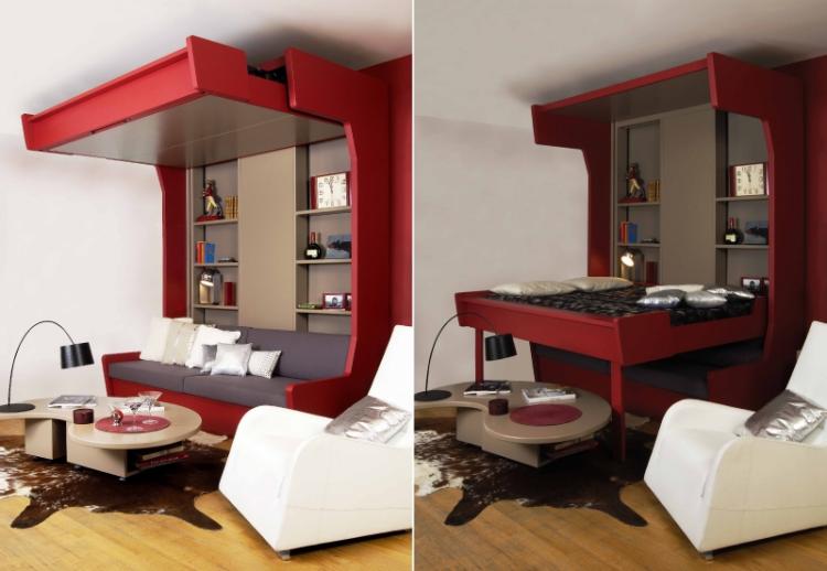 lit-mezzanine-deux-palces-bois-rouge-tapble-parquet