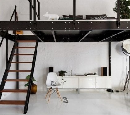 lit-mezzanine-deux-palces-métal-noir-chaise-design-meuble