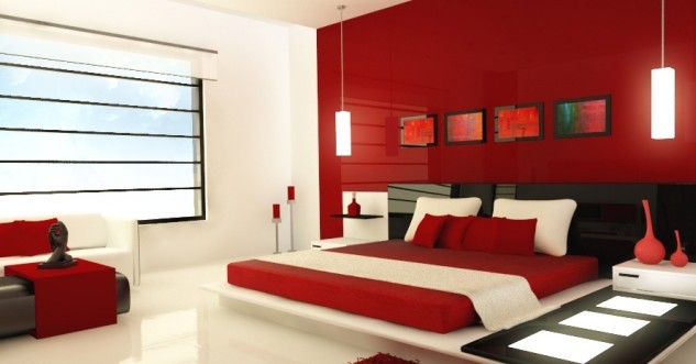 lit-moderne-idée-originale-garde-robe-étagères-déco-muraleidée-originale-couleur-blanche-rouge