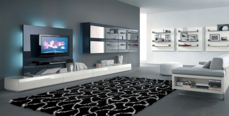 méuble-télé-blanc-laqué-tapis-design-canapé-angle