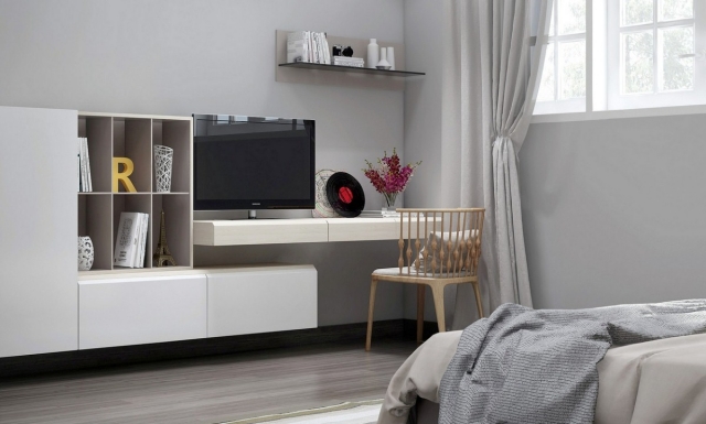 meuble-TV-flottant-bureau-chambre-blanche-nordique