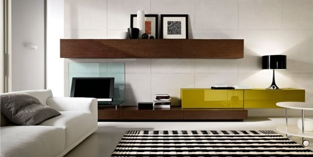 meuble TV moderne bois foncé salon contemporain