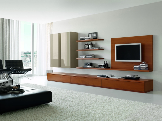 meuble TV moderne panneau-bois-rougeâtre