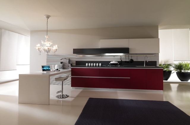 meuble de cuisine idée-originale-luxe-blanc-rouge