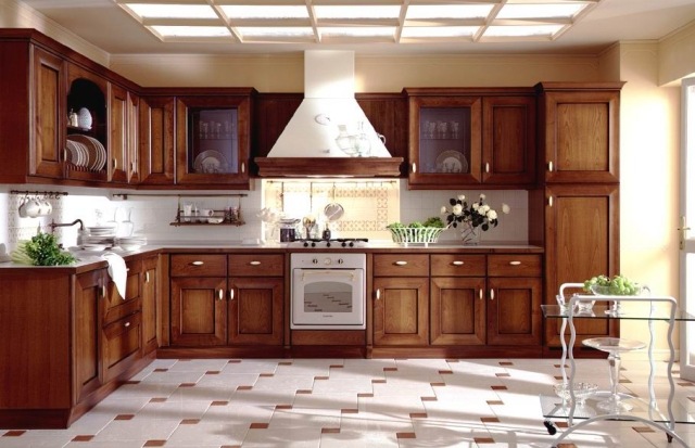 meuble-cuisine-idée-originale-armoires-bois-four-table-roulante