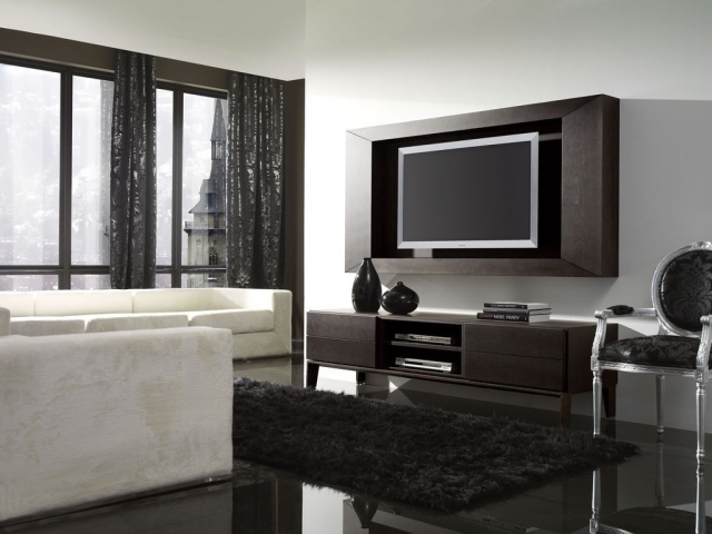 meuble télé contemporain-idée-originale-couleur-foncée