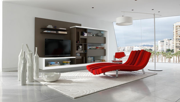 meuble-tv-mural-design-moderne-chaise-longue-rouge