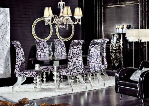 meubles salle à manger meubles-salle-manger-idées-aménagement-chaises-tapissées-fleurs-style-victorien