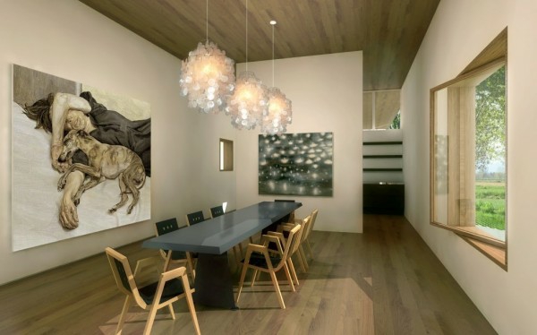 meubles-salle-manger-idées-aménagement-parquet-table-grise-chaises-bois
