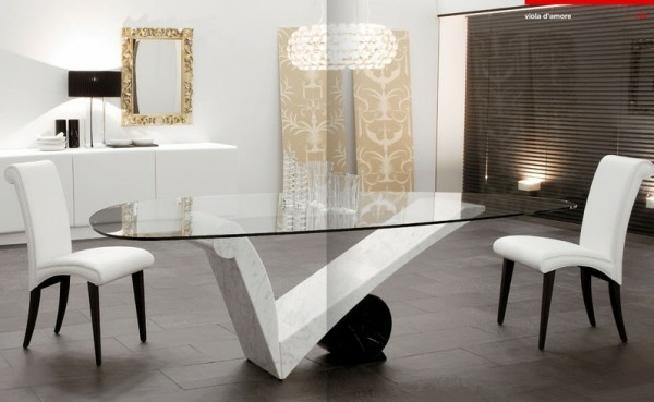 meubles salle à manger meubles-salle-manger-idées-aménagement-table-design-marbre-blanc-verre-chaises-blanches