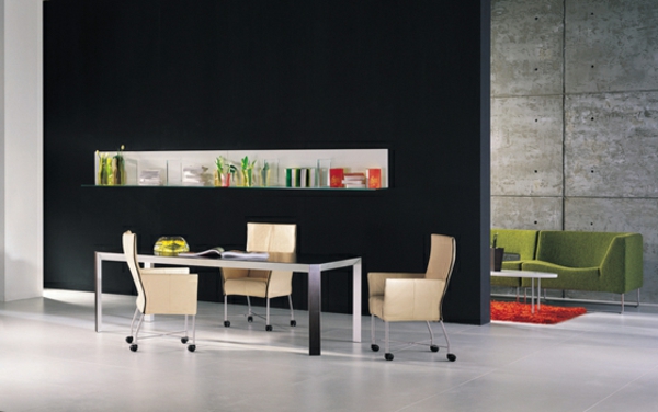 meubles-salle-manger-idées-aménagement-table-noire-chaises-cuir-élégantes