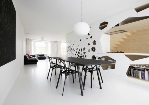 meubles-salle-manger-idées-aménagement-table-rectangulaire-noire-chaises-métalliques