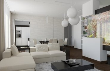 meubles-salon-décoration-originale-canapé-blanc-table-basse-noire-tapis-poil-long