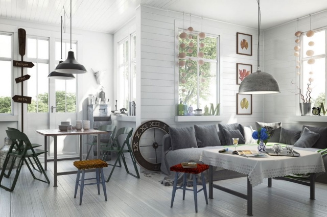 meubles scandinaves tissus gris déco vintage