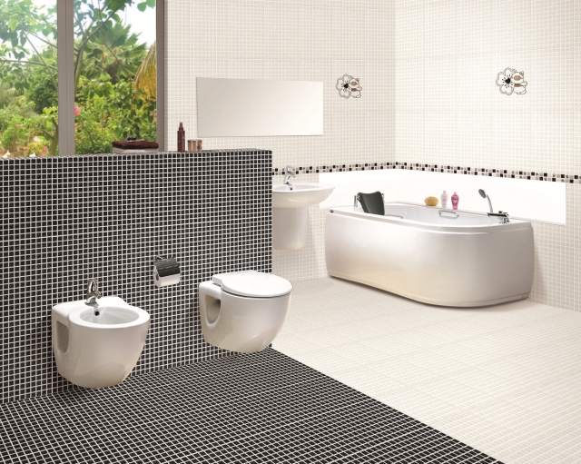 mosaïque salle de bain noir-blanc-style-luxe